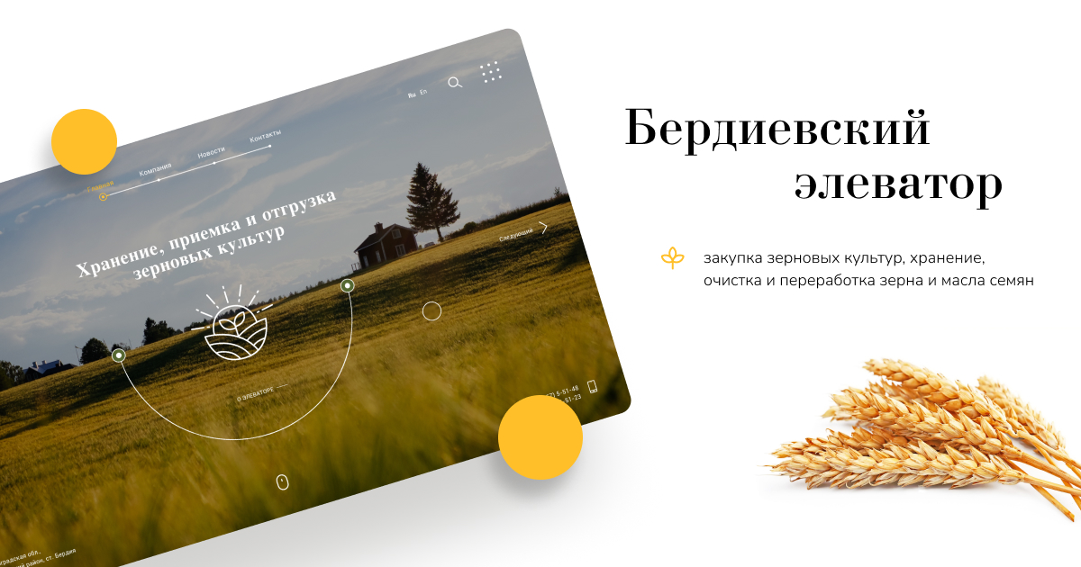 Лучший корпоративный B2B сайт России 2020 года от дизайн-студии «Магвай» для Бердиевского Элеватора